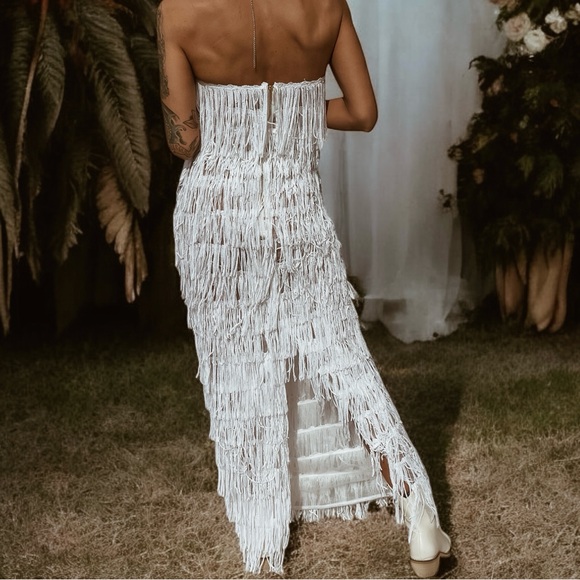 Western Sequin Fringe Maxi Dress, Country Bride Elopement Dress, Boho Wedding - Picture 4 of 10